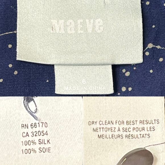 Anthropologie Maeve Trace The Stars Blouse Navy Silk size 6 - Picture 8 of 9